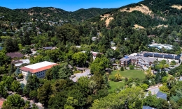 Aerial view of the Dominican University of California campus on a sunny day