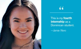 Jamie Nero headshot and quote: This is my fourth internship as a Dominican student