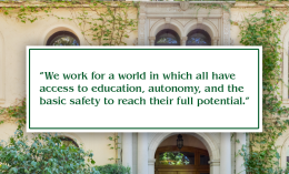 image of revised MM quote superimposed over photo of Guzman Hall related to George Floyd verdict