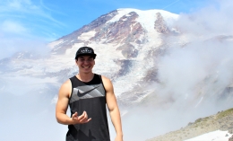 Photo of Josh Rosenberg with snowcapped mountain in background in his native state of Hawaii