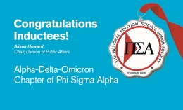 Blue image with gold medal appearing graphic congratulating  Alpha Delta Omicron on best chapter award