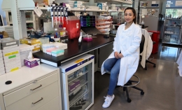 MS in Biological Sciences graduate student Slesha Thapa sitting in lab