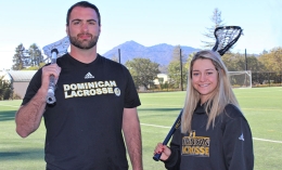 Coach Joseph Manna and his first women's lacrosse recruit Maddy Frank 