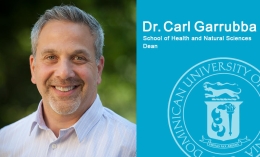 Headshot of Dr. Carl Garrubba on left of blue and white image with DUC logo for HP image