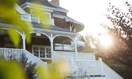 View of Meadowlands Hall at dawn, Dominican University of California campus.