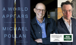 michael pollan headshot and book cover of A World Appears. Headshot of additional speaker Avram Kosasky