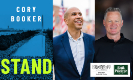 Headshots of Cory Book and Steve Kerr next to book cover for STAND. Two logos are shown.