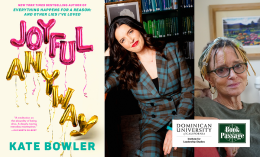 Kate bowler head shot, Anne Lamont head shot, Joyful Anyway book cover