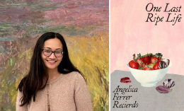 Angelica Recierdo' photo next to the cover of her poetry chapbook: "One Last Ripe Life"