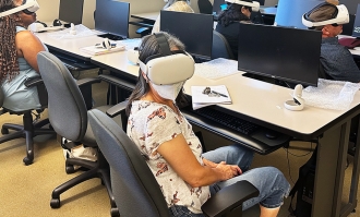 Person with virtual reality headset on