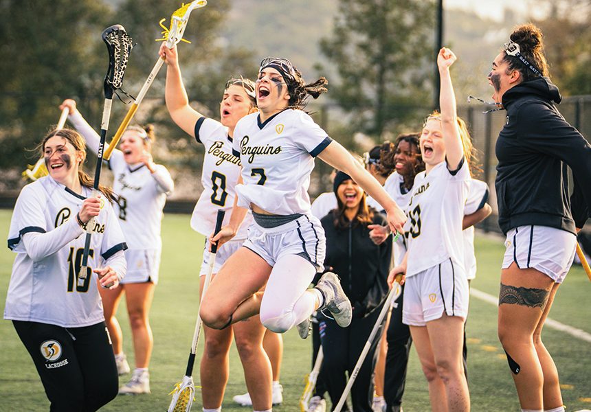 women's lacrosse team celebrating