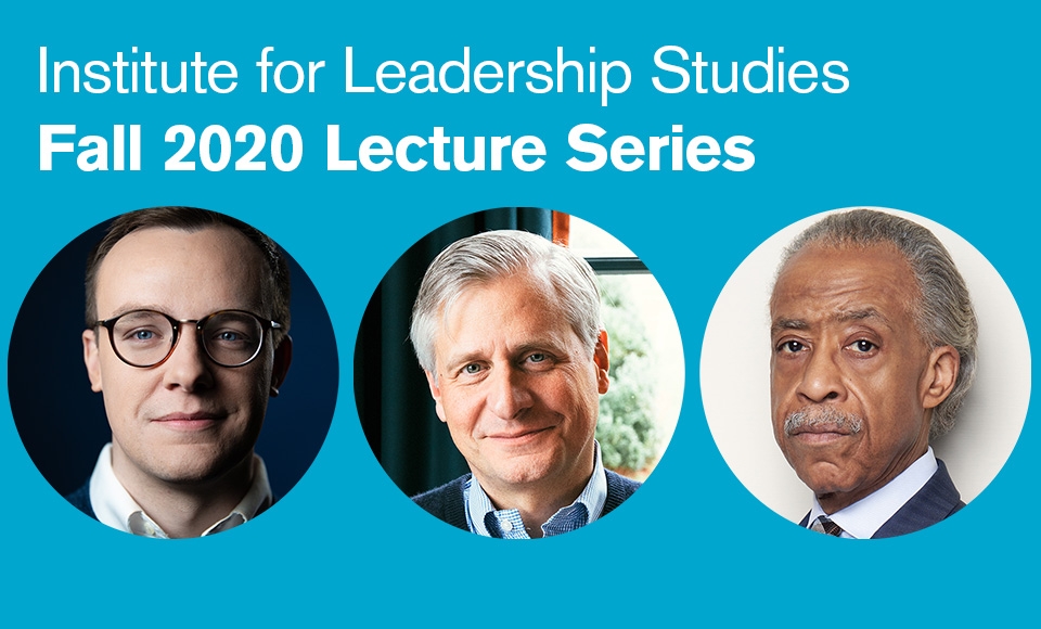 image promoting 2020 ILS Fall Lecture Series featuring Chasten Buttigieg, Jon Meacham, and Al Sharpton