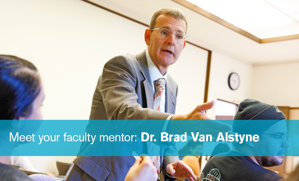 Photo of Communications professor Brad Van Alstyne teaching in front of classroom